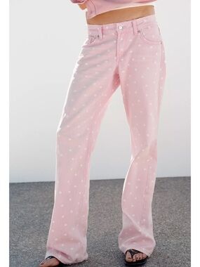 Zara TRF WIDE LEG LOW RISE POLKA DOT JEANS